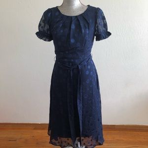 NY Collection see through size PM dark blue short sleeves belt prom dress